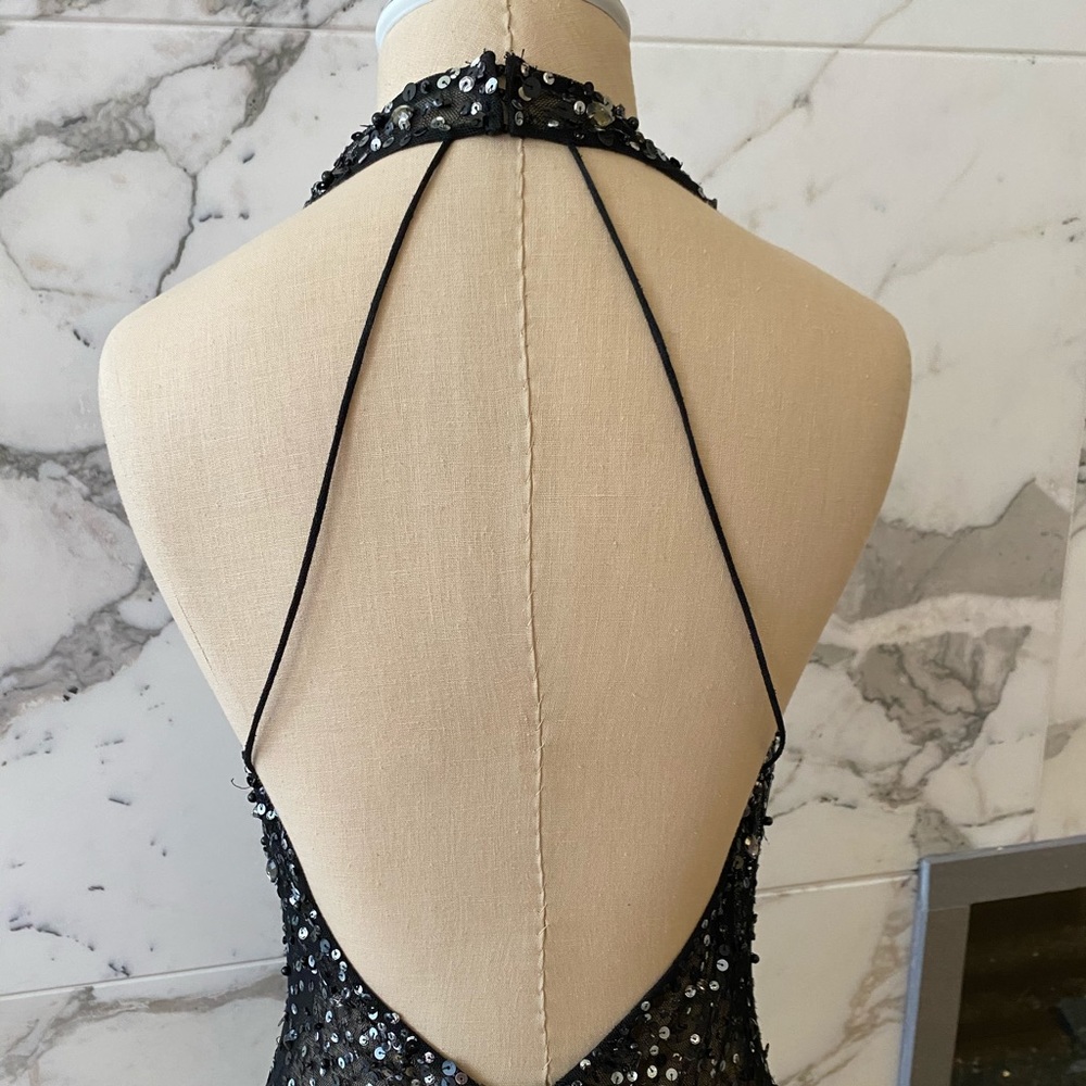 Basic Black Label Black Sequin V-Neck Halter Gown - image 5